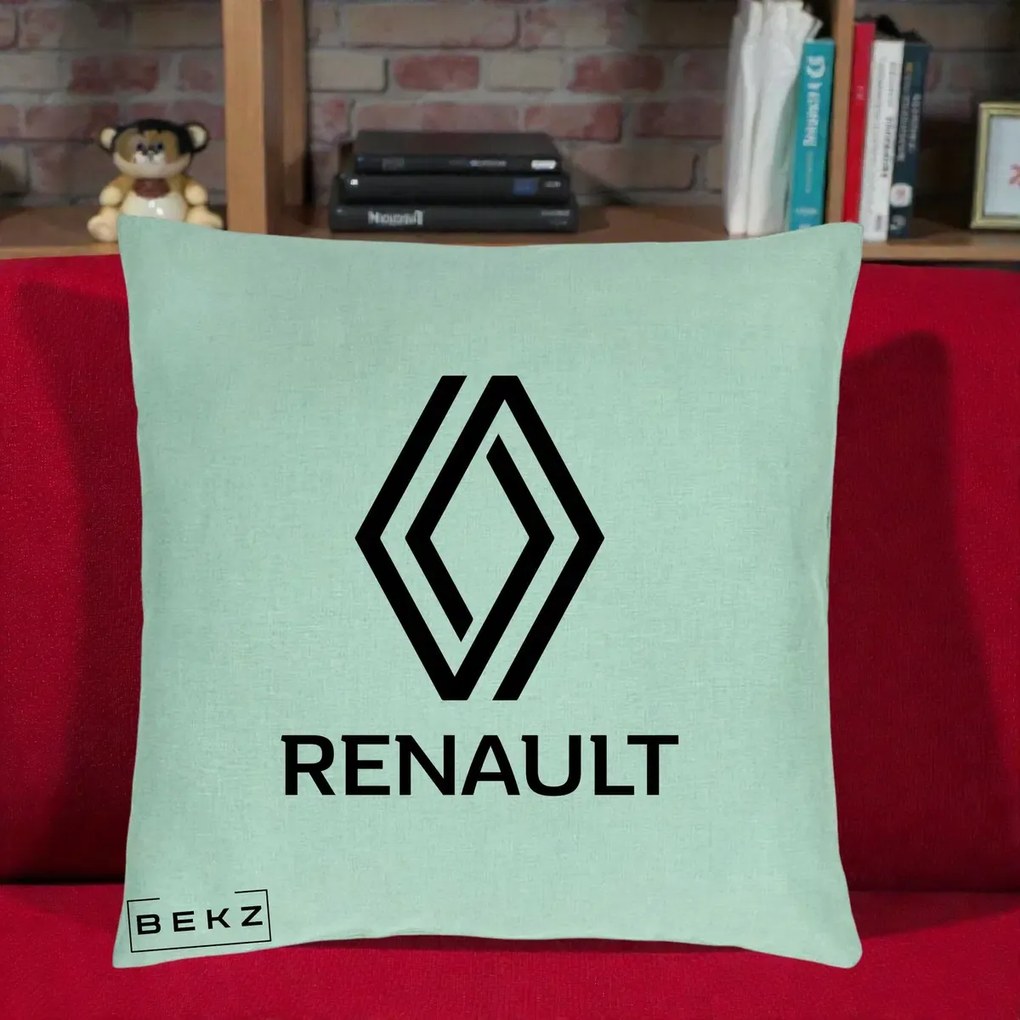 Perna Personalizata cu emblema Renault, 40x40 cm, Verde Menta, Husa Detasabila, Perna Inclusa, BEKZ®