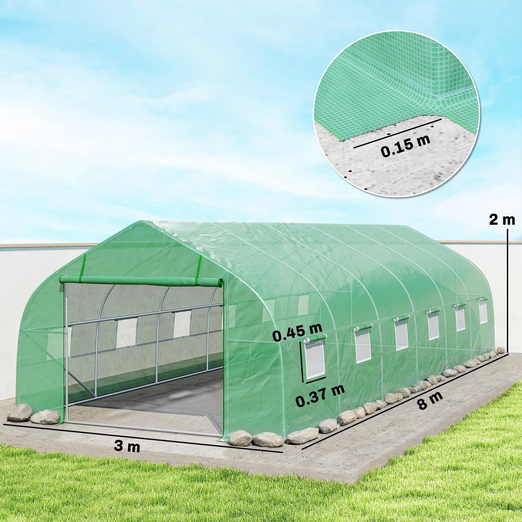 Outsunny Sera gradina, tip tunel, sera pentru plante, legume, fructe si structura din otel, Verde | Aosom Romania