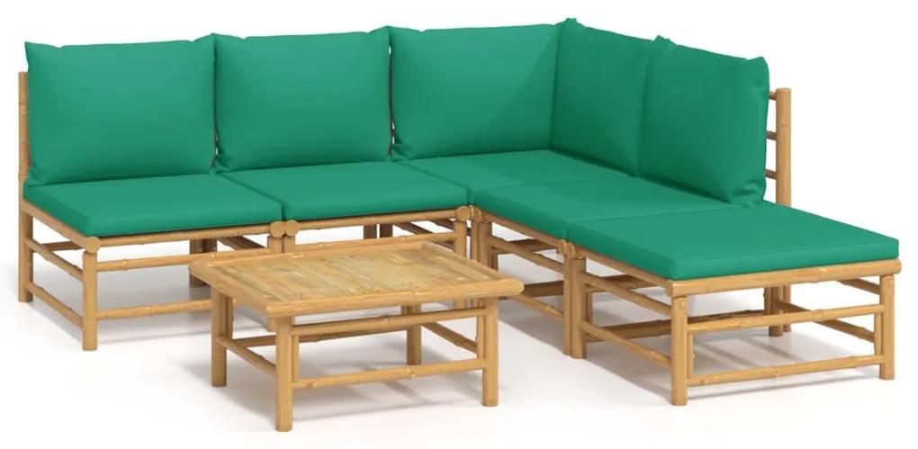 3155167 vidaXL Set mobilier de grădină cu perne verzi, 6 piese, bambus