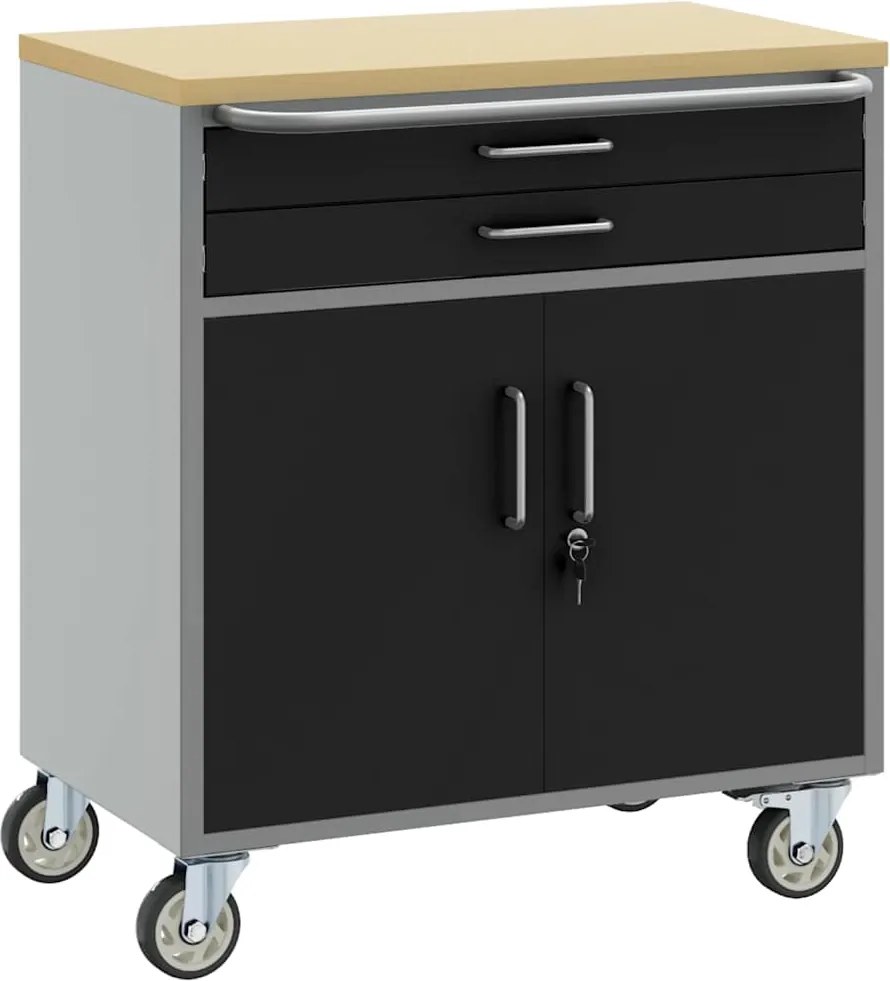 vidaXL Banc de lucru cu sertar cu roata Negru și Gri 75 x 45 x 85 cm