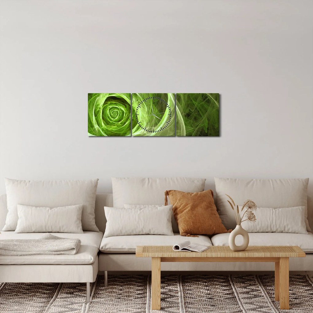 Tablou - Abstract Rose Green (cu ceas) (90x30 cm)