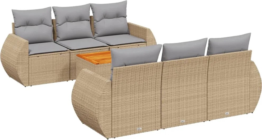 vidaXL Set canapele de grădină, 7 piese, cu perne, bej, poliratan