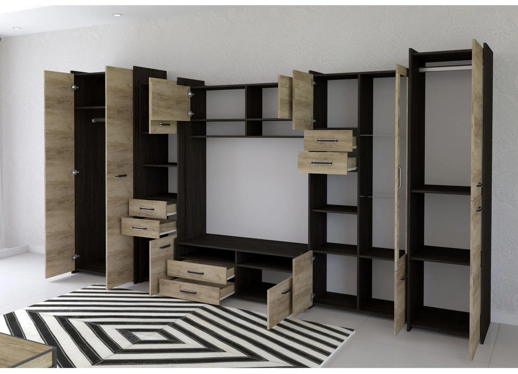 Mobilier cameră de zi Moledo (stejar gri + stejar canterbury). 1014007