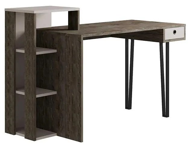 Birou Elon, 128x60x92 cm, 1 sertar, 3 rafturi, maro/cappuccino, pal melaminat 18 mm