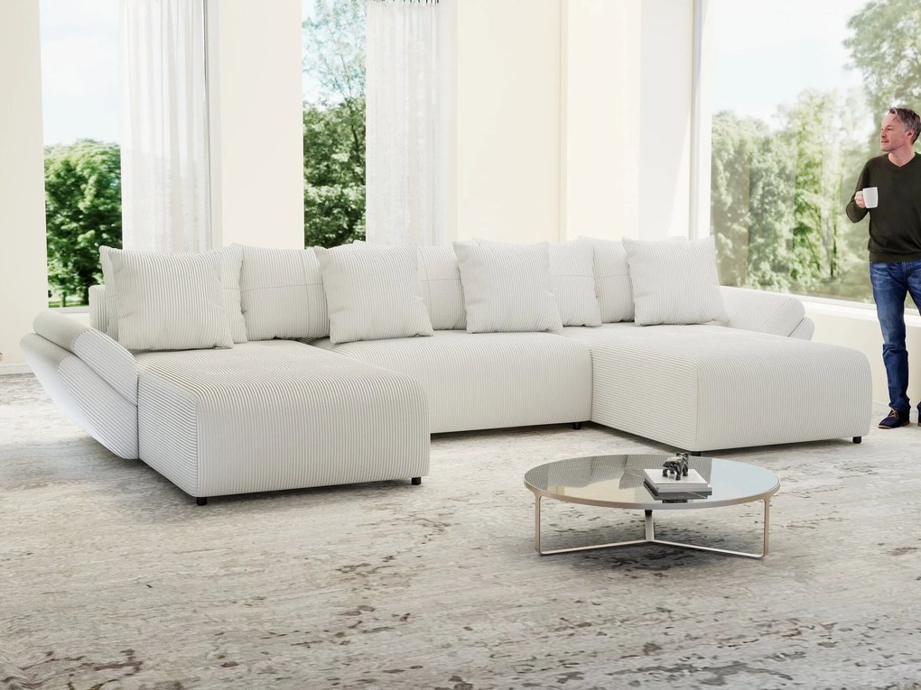 Colțar extensibil dumonde cu ladă de depozitare si sezut confortabil din spuma high-density, Berlin U Zoom Grey 380x180 cm