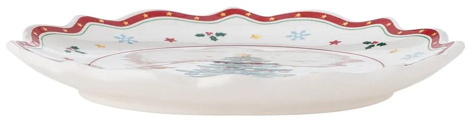 Farfurie roșie-crem pentru servire din ceramică ø 17 cm, cu model de Crăciun Naive – Bloomingville