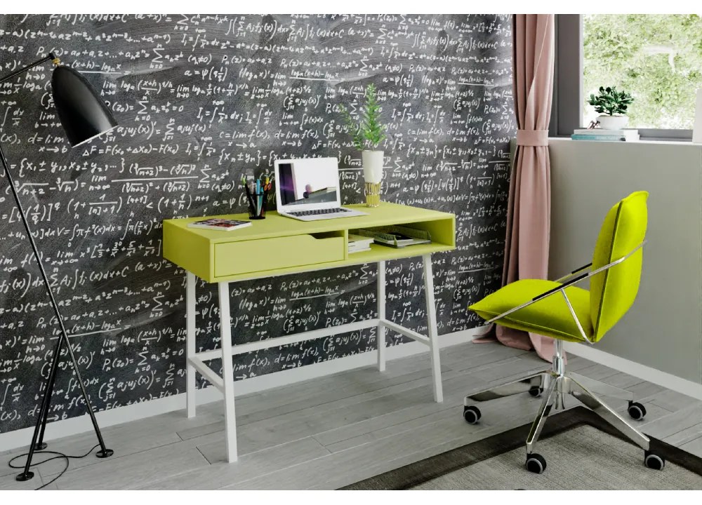 BIROU 1 SERTAR NILS, 110X50X78 CM, CULOARE VERDE/ALB, PAL/METAL