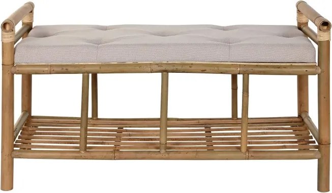 Banchetă cu spătar din bambus natural și bumbac, 100×44×54 cm, „Bamboo"