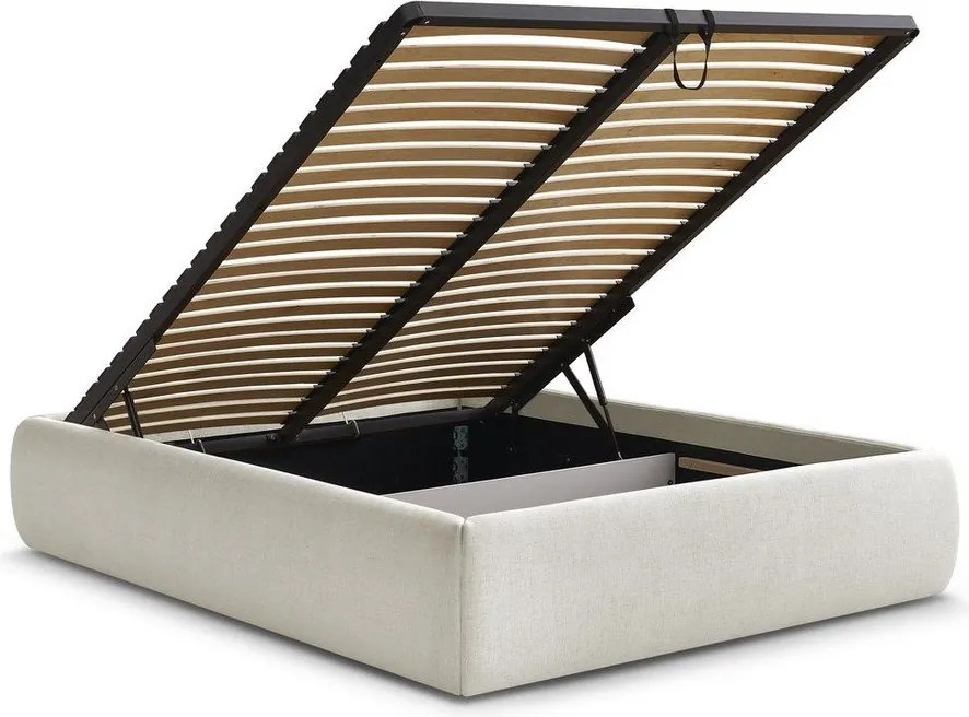 Pat matrimonial bej tapițat cu spațiu de depozitare/fără tăblie cu somieră 180x200 cm Inera – Bobochic Paris