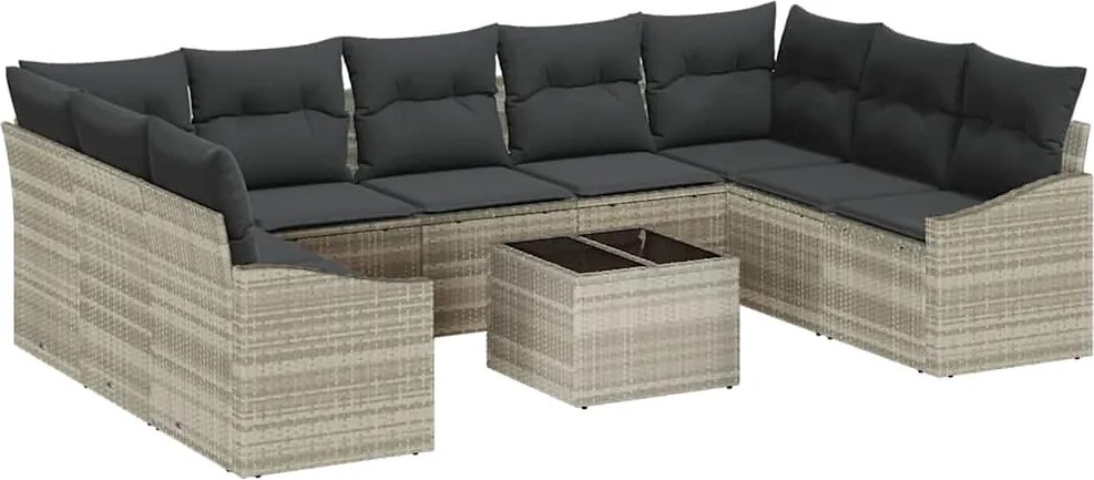 vidaXL Set de canapea cu pernă 10 pcs Gri deschis poliratan