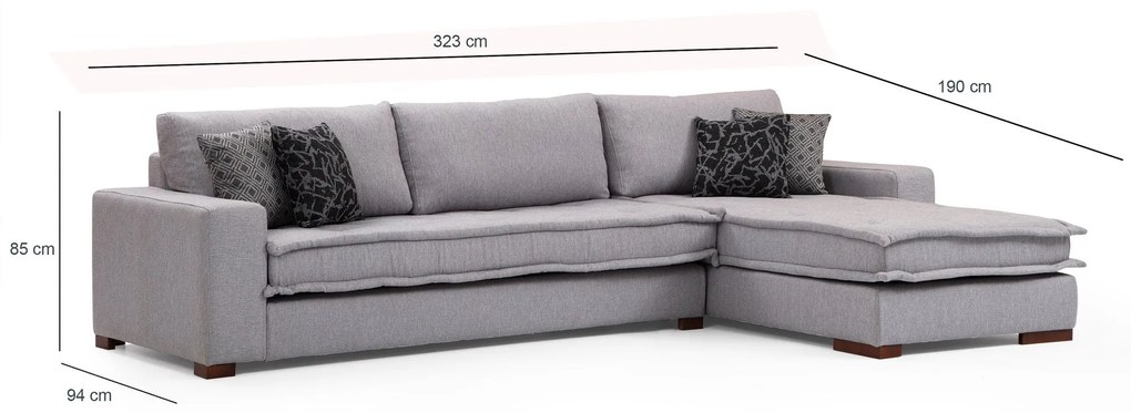 Canapea de colț Lena Corner Right ( L3+Chl ) - Light Grey