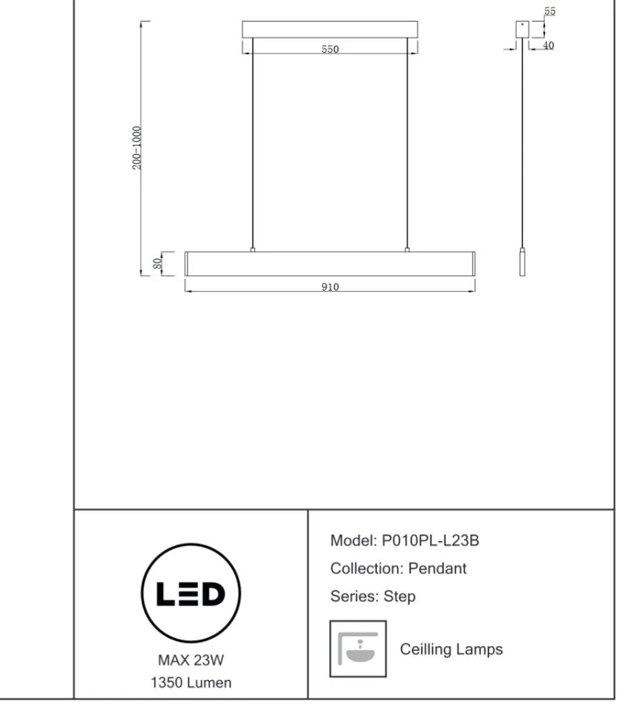 Lustra LED slim cu iluminat up/down Step 23W neagra