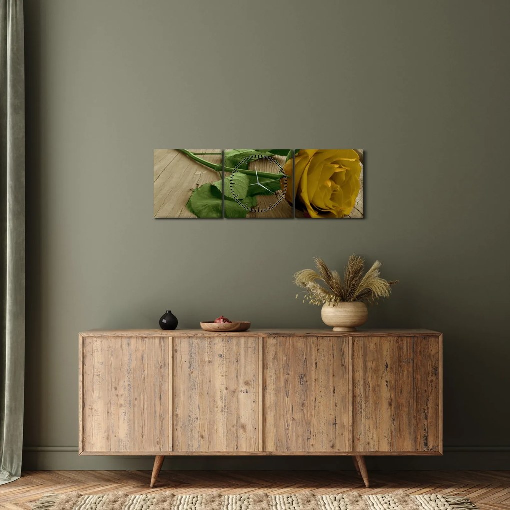 Tablou - Vintage trandafiri galbeni (cu ceas) (90x30 cm)
