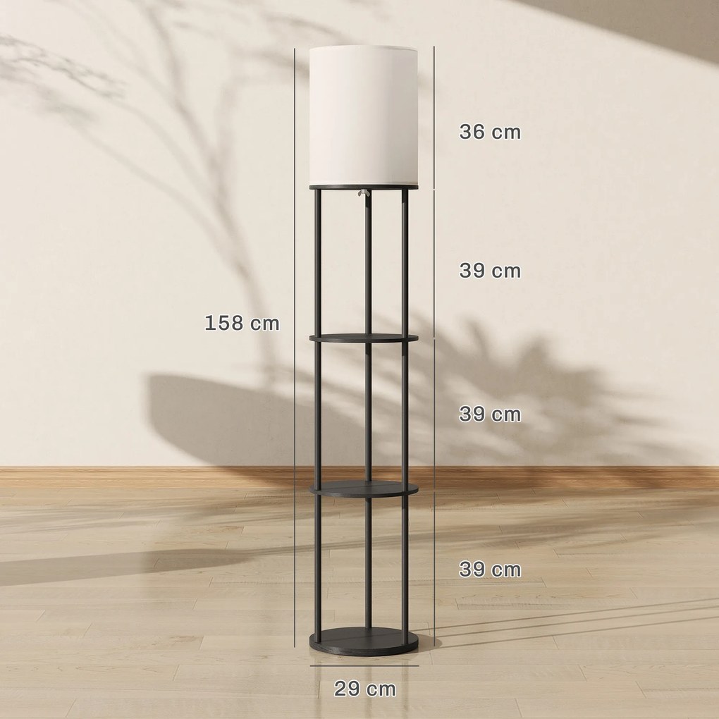 HOMCOM Lampadar cu polițe, 3 temperaturi de culoare, telecomandă pentru living dormitor birou negru | Aosom Romania