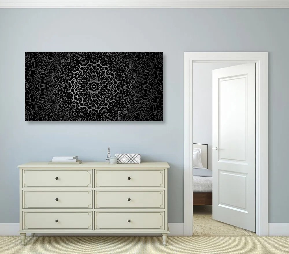 Tablou vintage Mandala în stil indian în design alb-negru