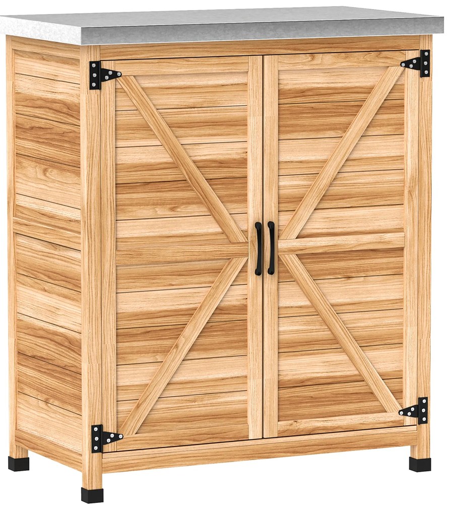 Outsunny Dulap de Exterior cu Raft și Bancă de Lucru Superioară, 79x43x92 cm, Lemn Natural | Aosom Romania