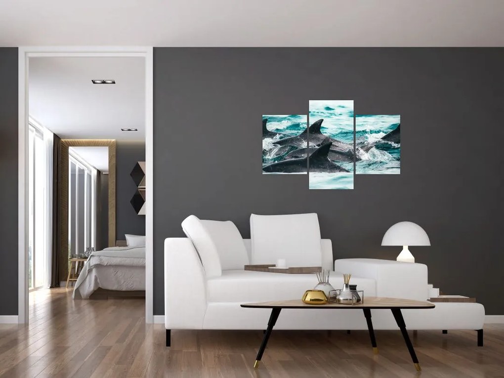 Tablou - Delfini în ocean (90x60 cm)