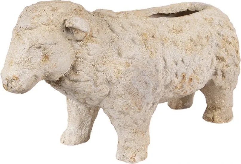 Jardinieră decorativă în formă de oaie, bej, stil country chic, 48x19x26 cm
