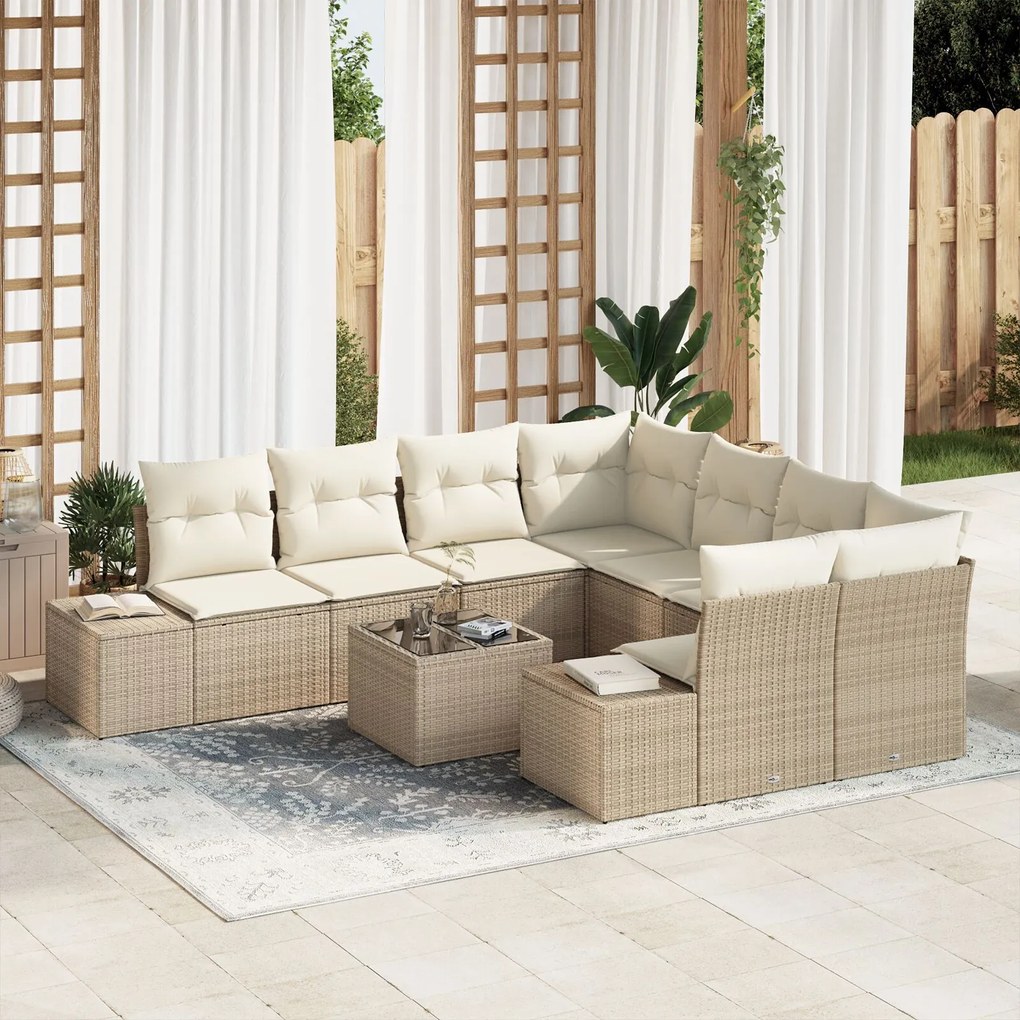 vidaXL Set de canapele pentru grădină 9 pcs Bej Rattan poli