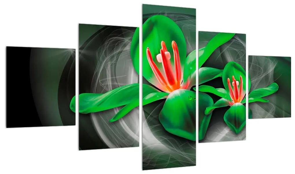Tablou modern cu flori verzi (125x70 cm), în 40 de alte dimensiuni noi