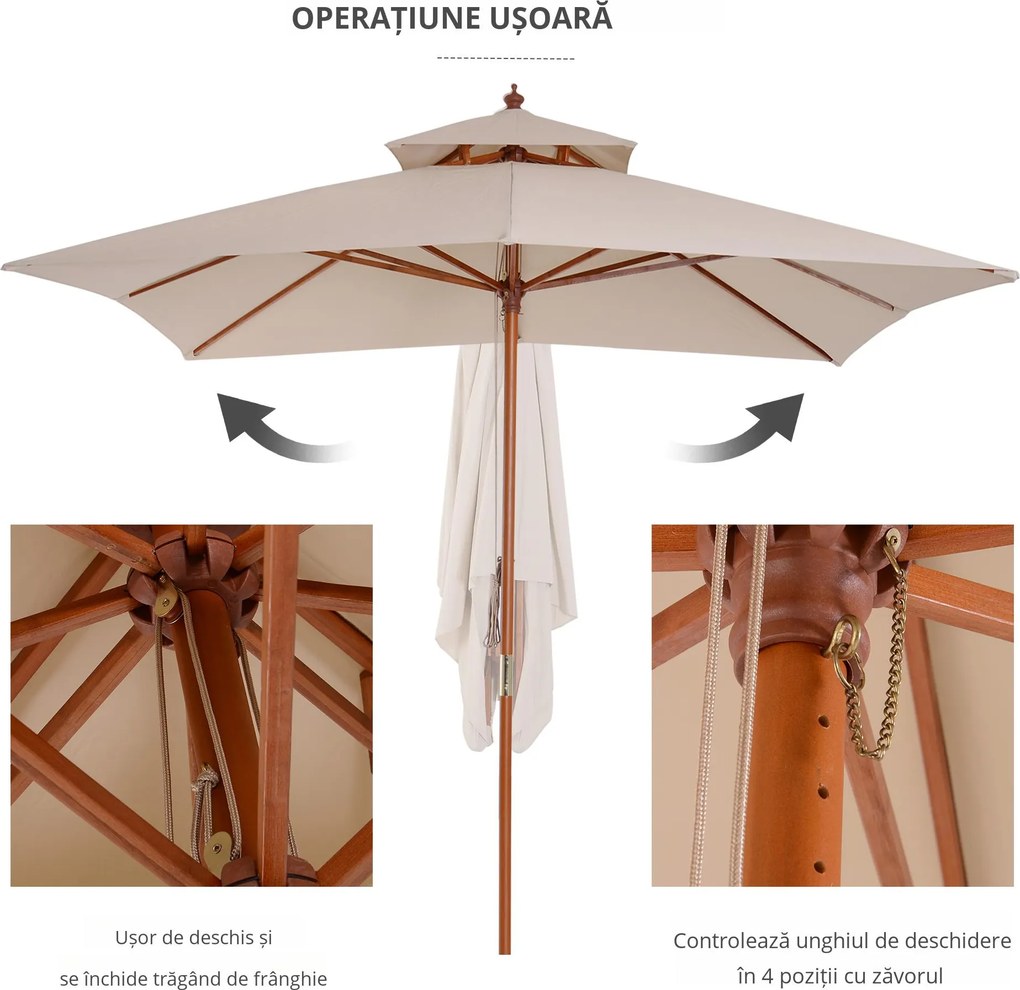 Outsunny Umbrelă de Soare Dublă pentru Grădină, Bambu și Poliester, Crem, 3x3m | Aosom Romania