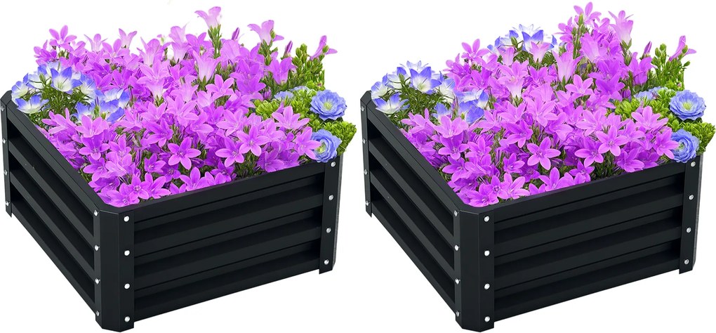 Outsunny Set de 2 jardiniere înălțate, pătrat de grădină pentru legume, flori, oțel galvanizat 60 x 60 x 30,5 cm, gri | Aosom Romania