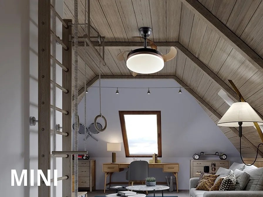 Lustra LED cu Ventilator si telecomanda, lame retractabile Mini Vento negru/bronz