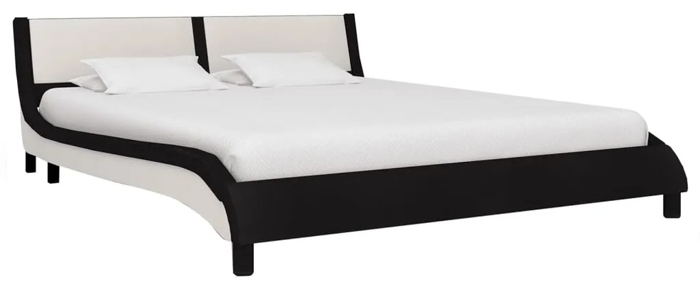 280365 vidaXL Cadru de pat cu LED, negru & alb, 160 x 200 cm, piele ecologică