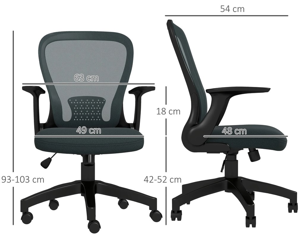 Vinsetto Scaun fotoliu de birou înălțime reglabilă pivotant la 360 ° rolete acoperire plasă 63 x 54 x 103 cm gri | Aosom Romania