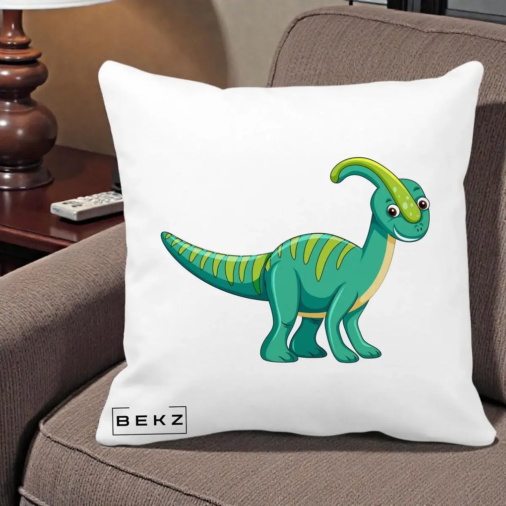 Perna Decorativa Parasaur Verde, 40x40 cm, Alba Mata, Husa Detasabila, Perna Inclusa, BEKZ®