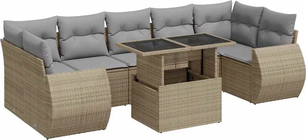 vidaXL Set canapele de grădină, 8 piese, cu perne, bej, poliratan