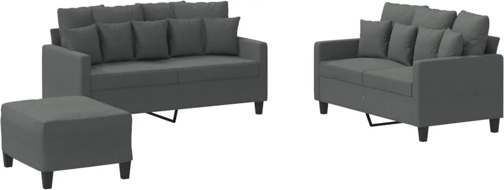 vidaXL Set de canapele cu perne, 3 piese, gri închis, textil