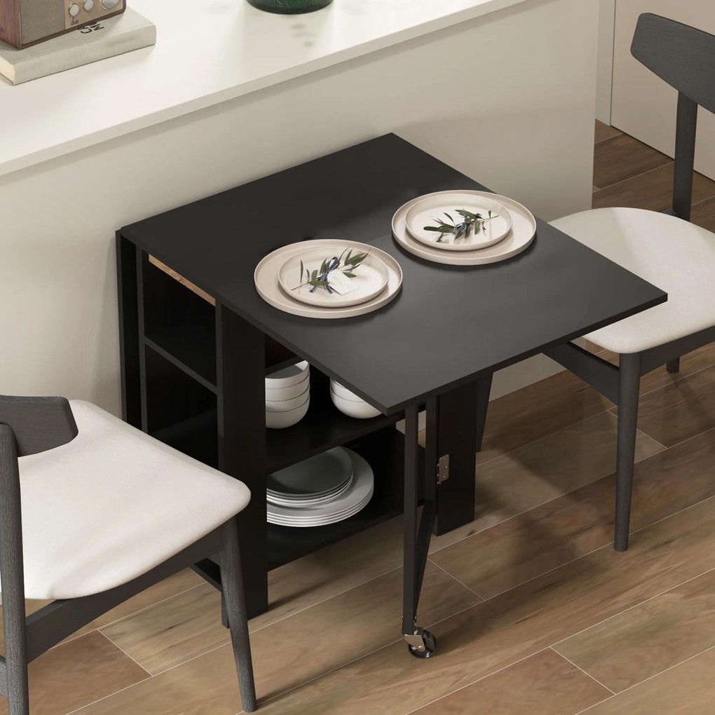 HOMCOM Masă pentru bucătărie masă de dining pliabilă detașabilă 3 etajere 2 blaturi rabatabile design modern 120 x 60 x 75 cm negru | Aosom Romania