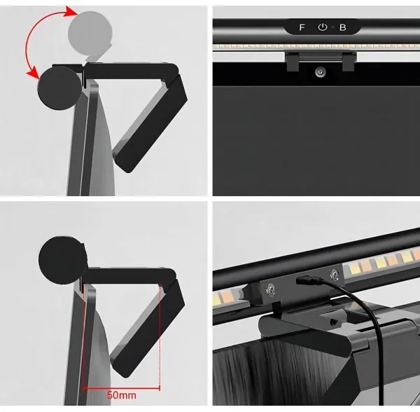 LED iluminare tactilă reglabilă monitor 42 cm, 5W, 5V, 3000-6000K, negru