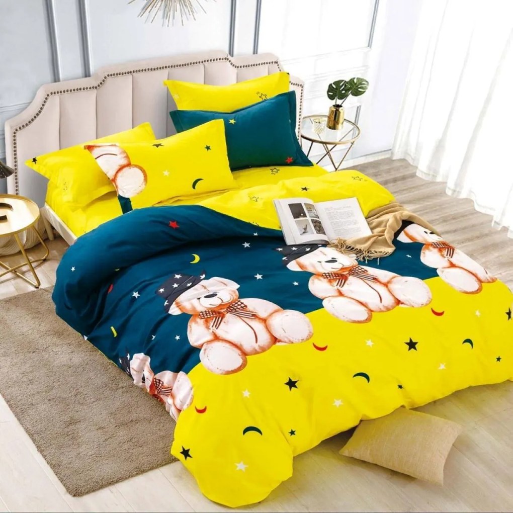 Lenjerie de pat 2 persoane, bumbac finet, 6 piese, 2 fete, SP1105