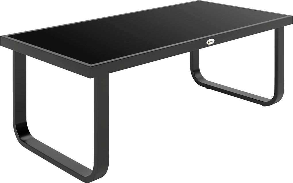 Outsunny Măsuță de grădină dreptunghiulară, picioare curbate, blat din sticlă securizată, pentru terasă balcon, 90x45x33cm, Negru | Aosom Romania