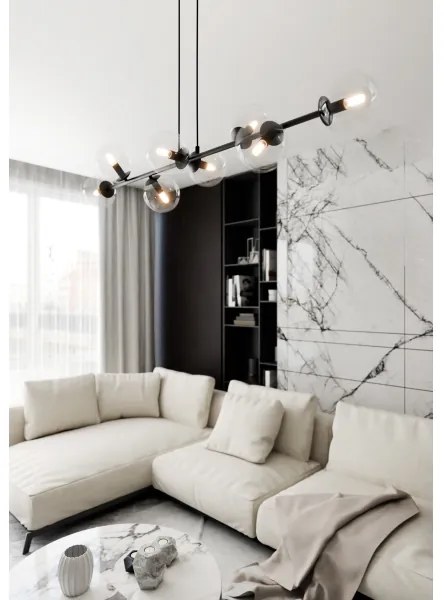 Lustră pe cablu ROSSI 8xE14/10W/230V negru/transparent