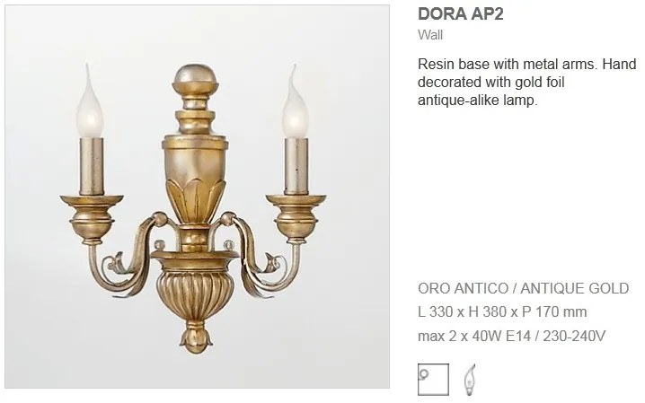 Aplica de perete 2 brate FIRENZE AP2 ORO 020846