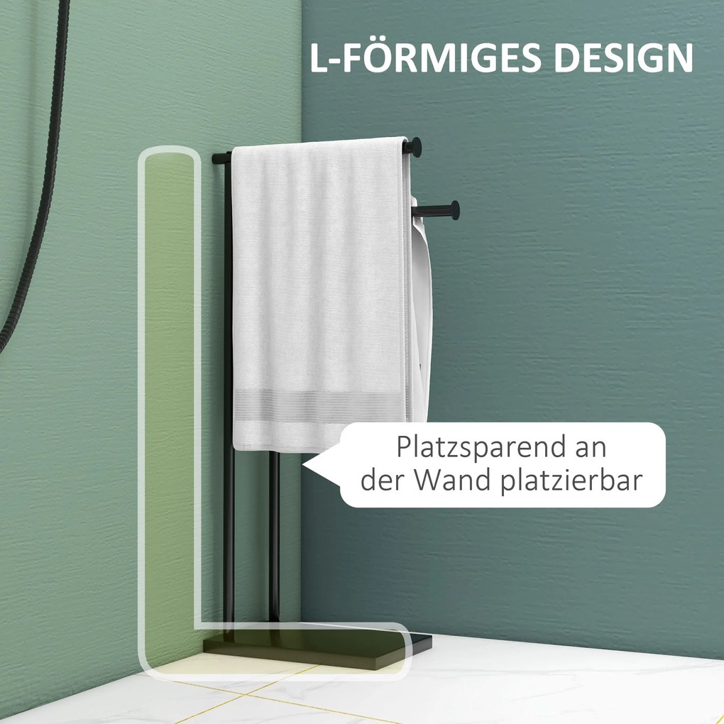 HOMCOM Suport Prosoape cu 2 Brațe, Suport Baie din Metal, 35,5x20x78 cm, Negru | Aosom Romania