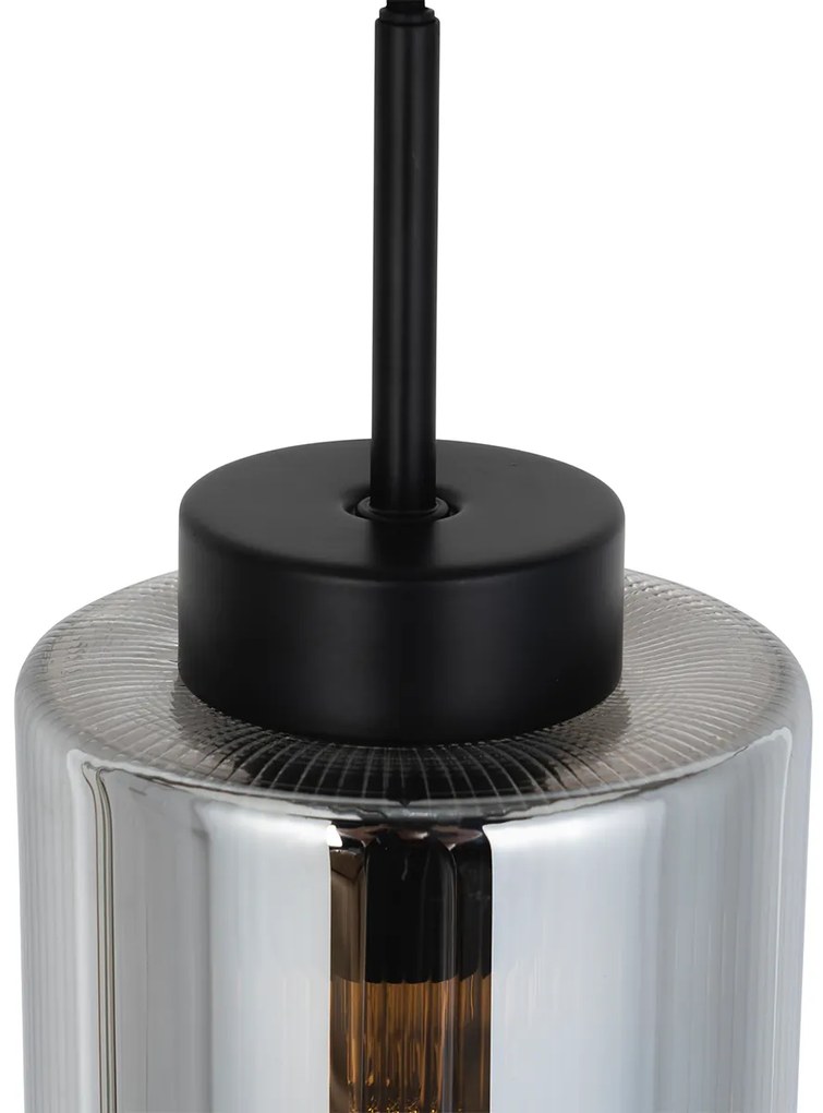 Lampă suspendată Art Deco neagră cu sticlă fumurie - Laura