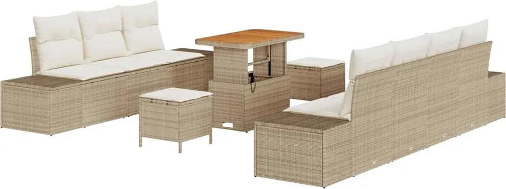vidaXL Set de canapele pentru grădină cu pernă 10 pcs Bej Rattan poli