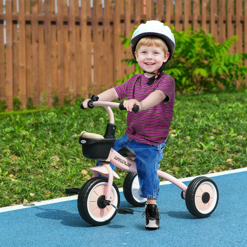AIYAPLAY Tricicleta pentru Copii 2-5 Ani cu Scaun Reglabil, Bicicletă pentru Copii cu Coș, 70,5x53x58 cm, Roz | Aosom Romania