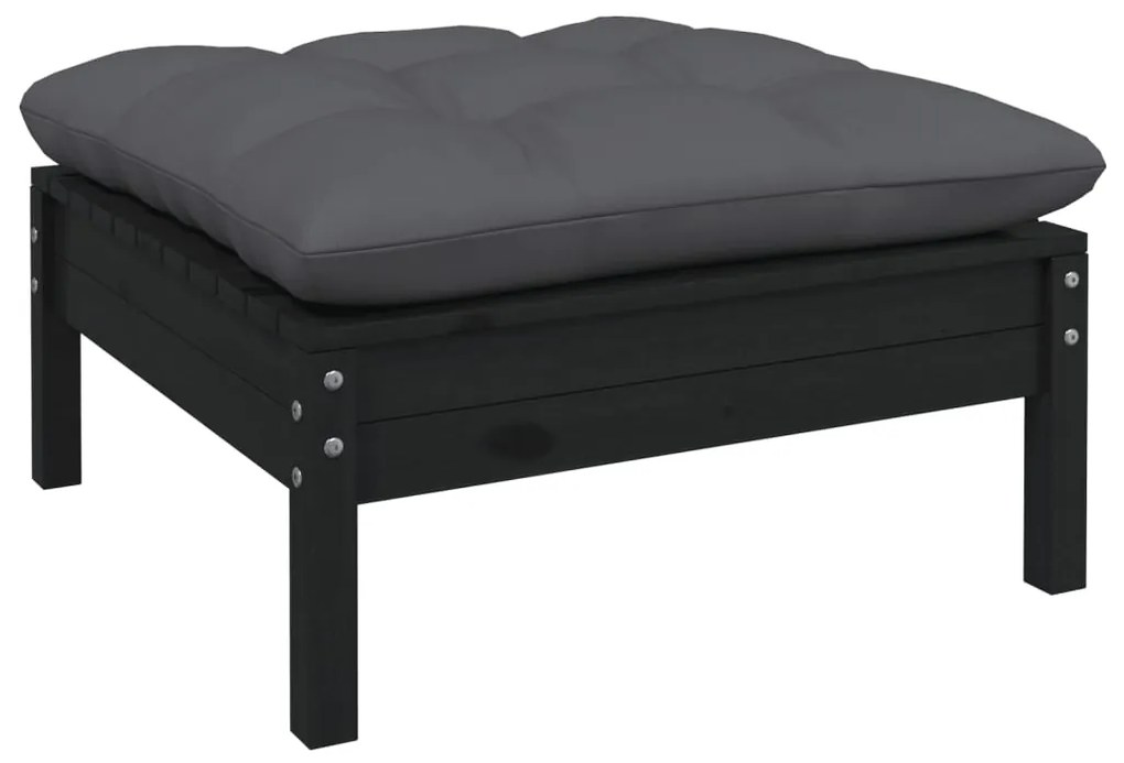 Set mobilier grădină cu perne, 12 piese, negru, lemn masiv pin