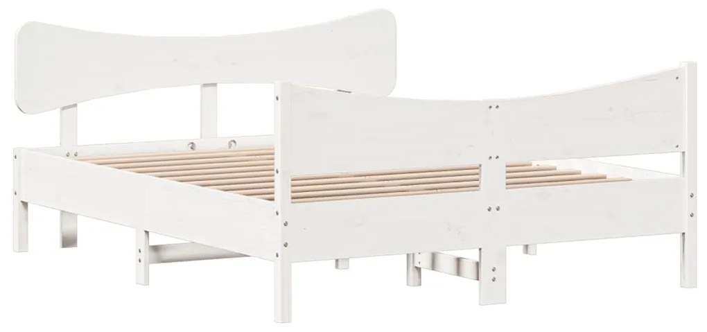 3216394 vidaXL Cadru de pat cu tăblie, alb, 140x190 cm, lemn masiv de pin