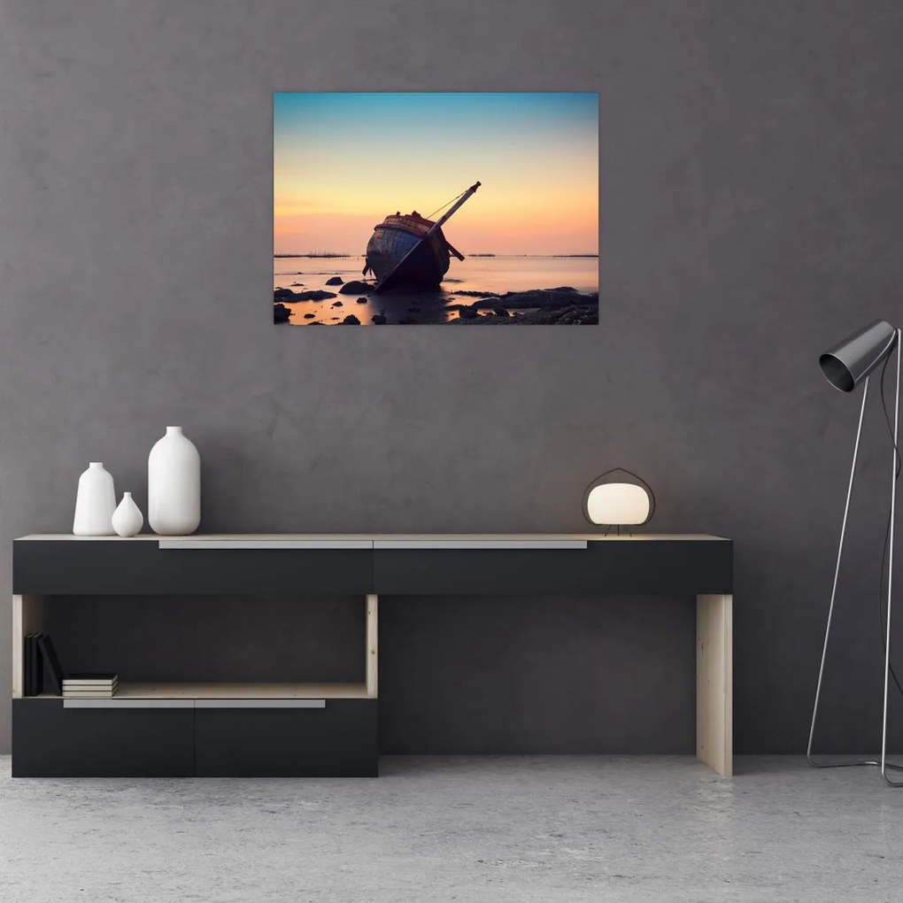 Tablou pe sticlă - Nava naufragiată (70x50 cm)