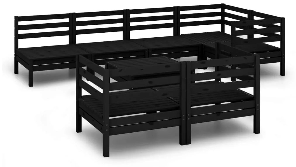 3082923 vidaXL Set mobilier de grădină, 8 piese, negru, lemn masiv de pin
