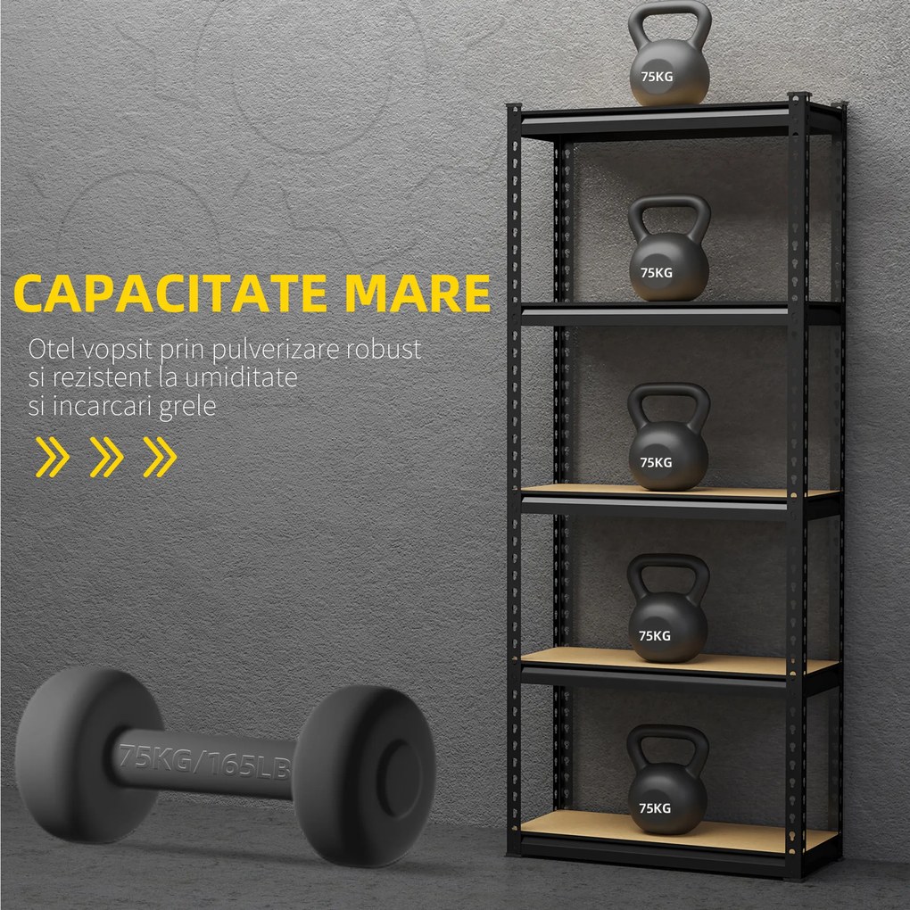 Raft de depozitare cu 5 niveluri, set de 2 din MDF, otel, 70x30x167,5cm negru si maro HOMCOM | Aosom Romania