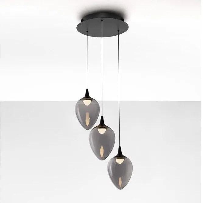 Lustra moderna cu 3 pendule LED, Metal, Sticla, Fumuriu, Nali