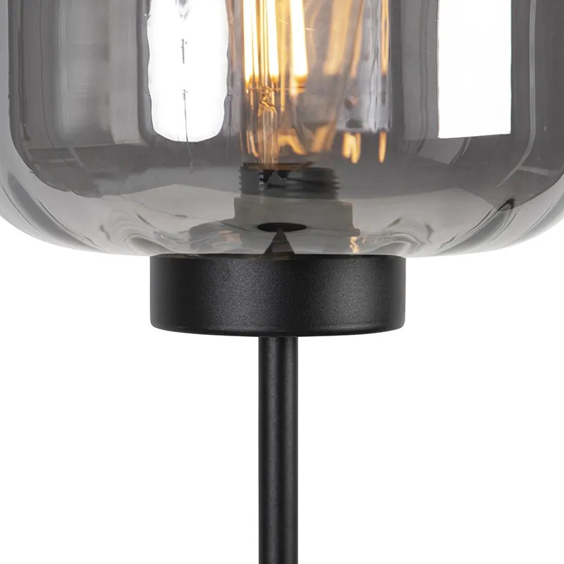 Lampa de podea de design neagră cu sticlă fumurie - Qara