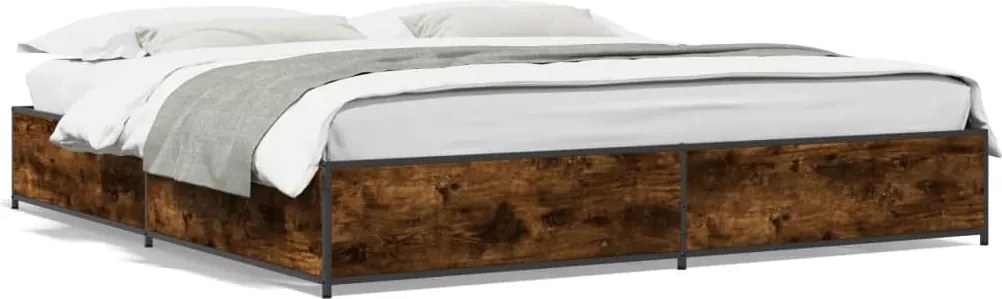 vidaXL Cadru de pat, stejar fumuriu 200x200 cm lemn prelucrat și metal